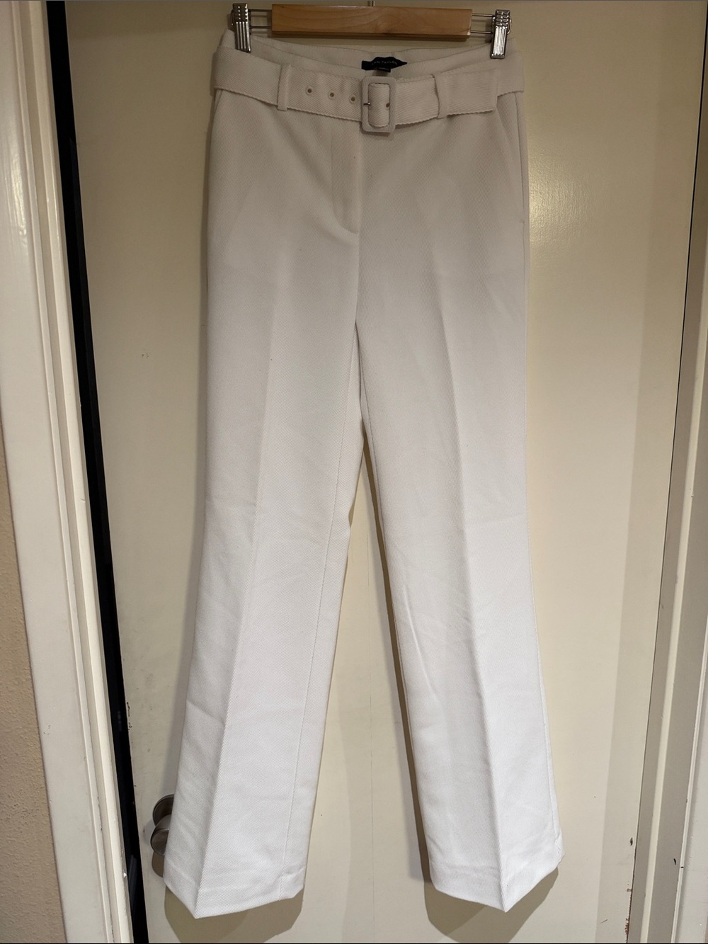 Ann Taylor White Wide-Leg Belted Trousers